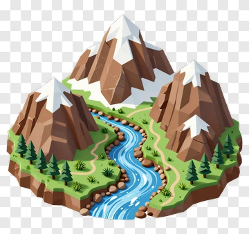 Mountain Landscape With River And Trees PNG