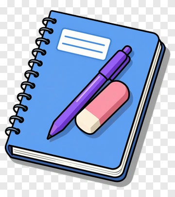 Blue Notebook With Pen And Eraser PNG
