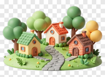 Colorful Miniature Houses Surrounded By Trees PNG