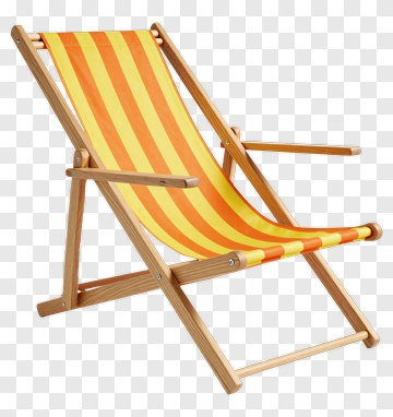 Beach Chair With Orange And Yellow Stripes PNG