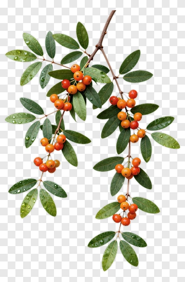 Branch With Berries And Green Leaves PNG