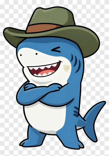 Cartoon Shark Wearing A Cowboy Hat PNG