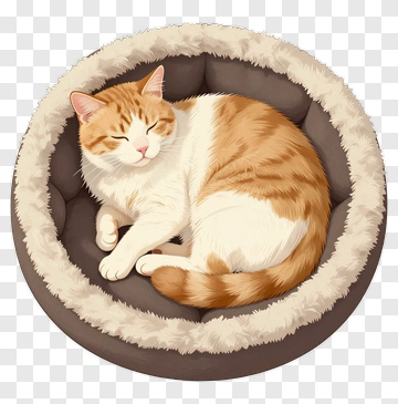 Sleeping Cat In A Cozy Bed PNG