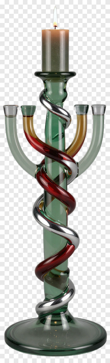 Colorful Glass Candle Holder With Spiral Design PNG