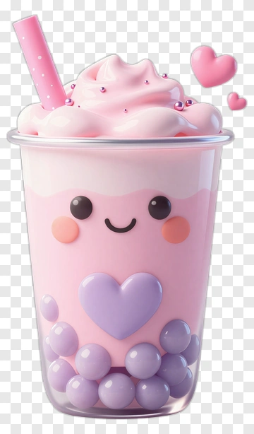 Kawaii Drink With Heart And Straw PNG