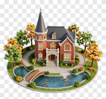 Beautiful House With Autumn Landscape PNG
