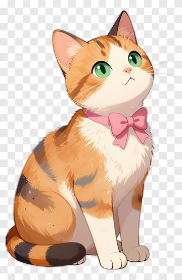 Cartoon Cat With Pink Bow PNG