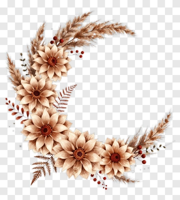 Floral Wreath With Dried Flowers And Leaves PNG