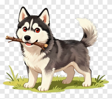 Cartoon Siberian Husky Holding A Stick PNG
