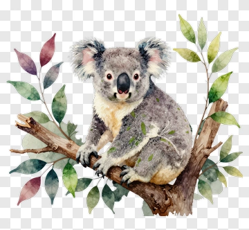 Watercolor Koala Sitting On A Branch PNG