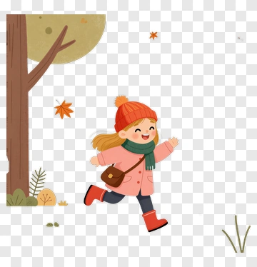 Girl Running In Autumn Park PNG