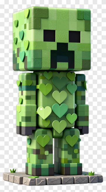3D Creeper Character With Hearts PNG