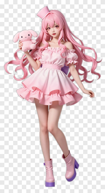 Girl Holding A Plush Bunny Toy PNG