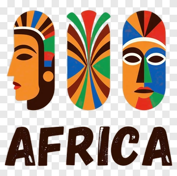 Colorful African Masks With Africa Text PNG