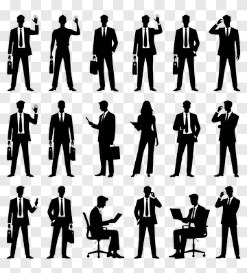 Silhouette Business Team In Various Poses PNG