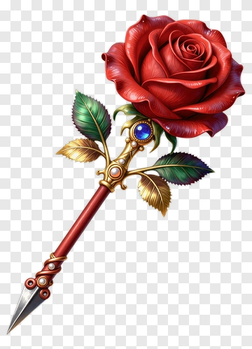 Elegant Red Rose With Decorative Stem PNG