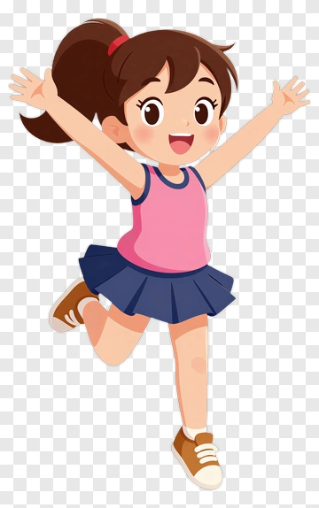 Cartoon Girl Jumping With Joy PNG