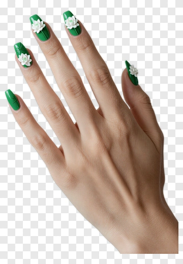 Green Nail Art With Floral Design PNG