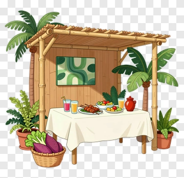 Tropical Food Stand With Fruits And Vegetables PNG