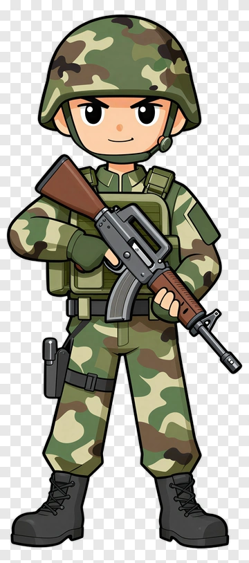 Cartoon Soldier Holding A Rifle PNG