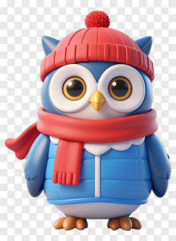 3D Owl Wearing A Red Hat And Scarf PNG