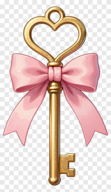 Golden Key With Pink Bow PNG