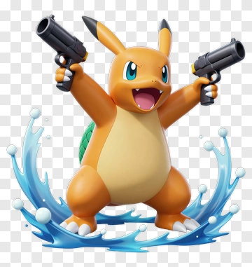 Cartoon Character Holding Guns In Water PNG