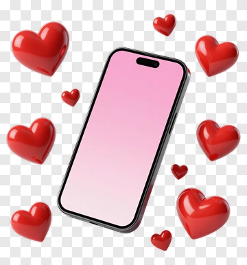 Smartphone Surrounded By Red Hearts PNG