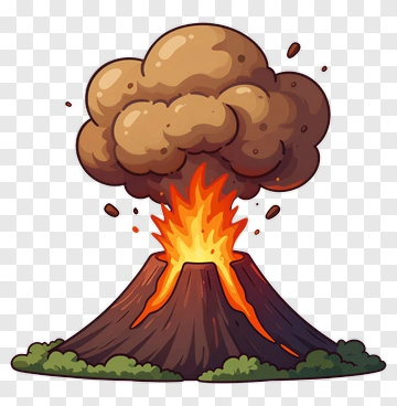 Cartoon Volcano Erupting With Lava And Smoke PNG
