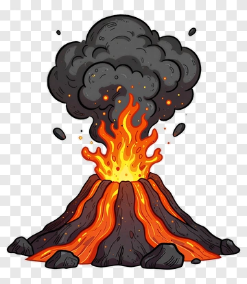 Cartoon Volcano Erupting With Lava And Smoke PNG