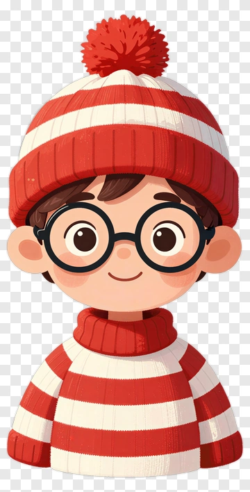 Cartoon Boy Wearing A Red And White Striped Sweater PNG