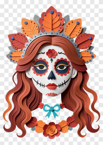 Colorful Day Of The Dead Skull Woman PNG