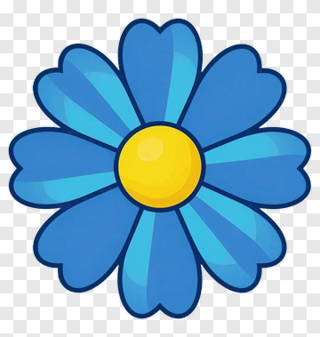 Cartoon Blue Flower With Yellow Center PNG