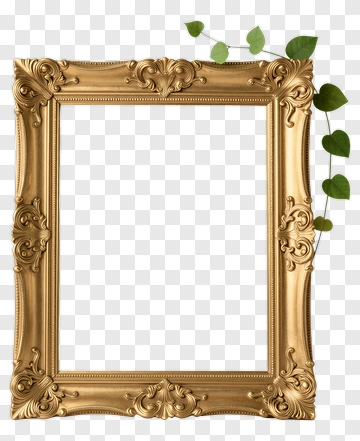 Ornate Gold Frame With Green Leaves PNG