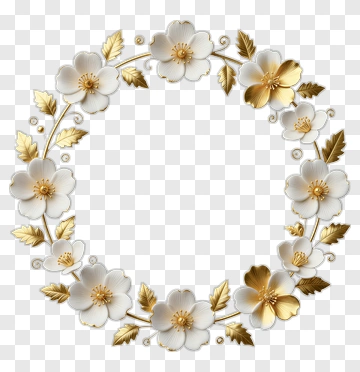 Floral Wreath With White And Gold Flowers PNG