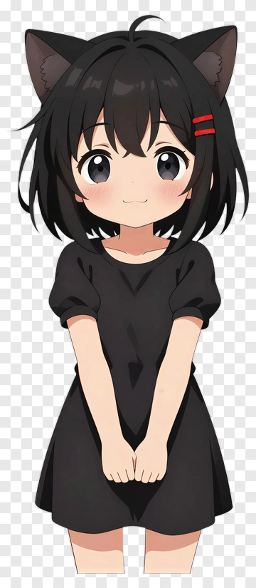 Anime Girl With Cat Ears In Black Dress PNG