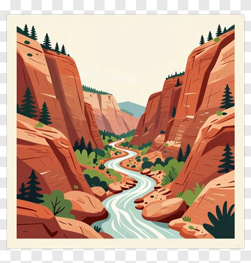 River Flowing Through A Canyon Landscape PNG