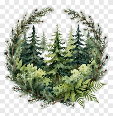 Forest Scene With Pine Trees And Ferns PNG
