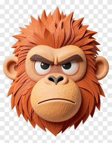 3D Gorilla Head With Angry Expression PNG