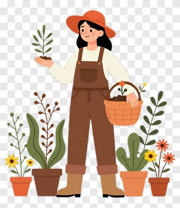 Gardener Holding A Basket With Plants PNG