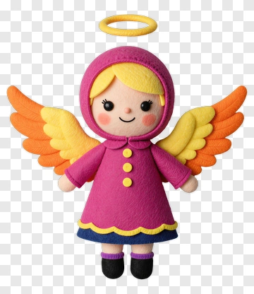 Felt Angel Doll With Colorful Wings PNG