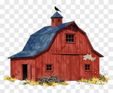 Red Barn With Blue Roof And Grass PNG