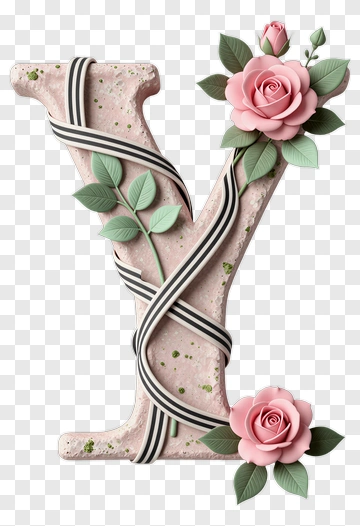 Decorative Letter Y With Flowers And Ribbon PNG
