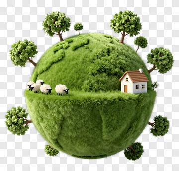 Green Earth With Trees And Sheep PNG
