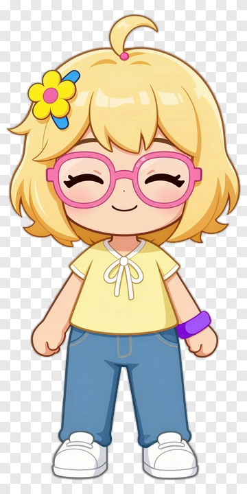Cartoon Girl With Glasses And Flower Hair Accessory PNG