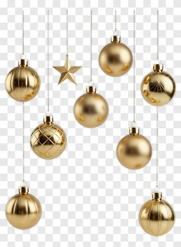 Gold Christmas Ornaments Hanging With Star PNG