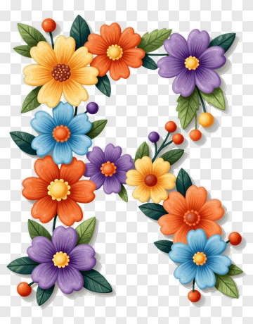 Floral Letter R Design PNG