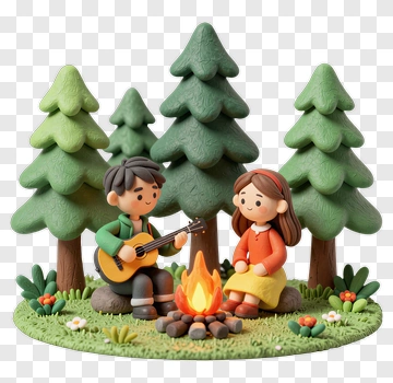 Cartoon Couple Singing By A Campfire PNG