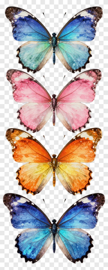 Colorful Butterflies With Gradient Wings PNG