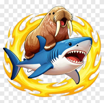 Cartoon Walrus Riding A Shark PNG